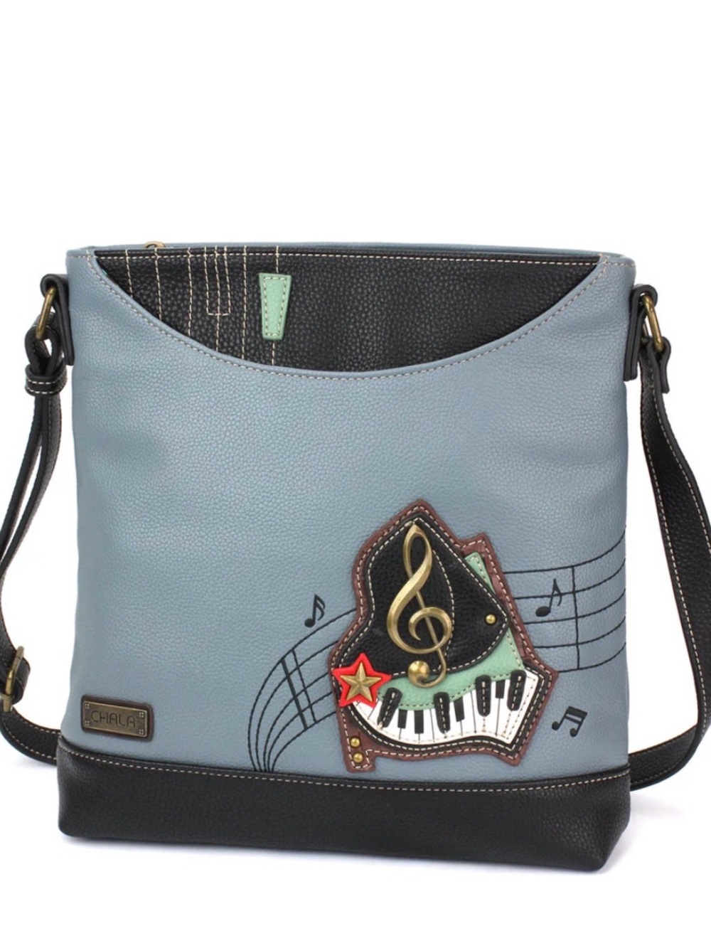 NWT CHALA Sweet Messenger Piano Crossbody Bag Blue Gray Vegan Leather Music Note